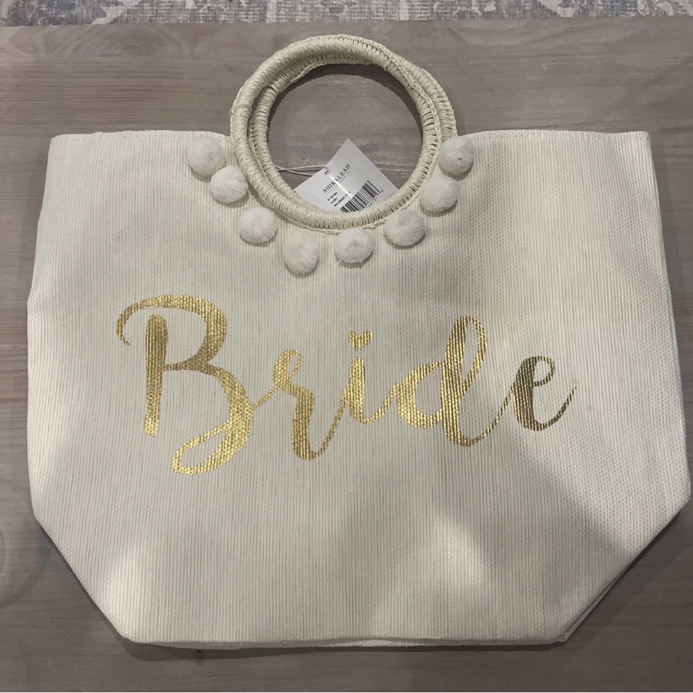 "BRIDE BAG" BY SHIRALEAH CHICAGO large Ivory Bride Woven Tote Bag Tan Gold